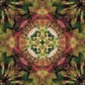 MANDALA FLOWER ART DECO OLIVE, WITH ABSTRACT BACKGROUND IN GREENS , CENTRAL FLOWER IN VICTORIAN PINK, DECORATIVE IMAGE Royalty Free Stock Photo