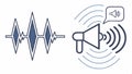 Art Deco megaphone sound, vintage audio broadcast, elegant loud speaker, classic style vector design Generative AI