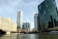 The Art Deco Merchandise Mart building, The Nuveen Building and others on The Chicago River. Royalty Free Stock Photo