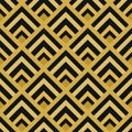 Art deco Metallic gold diamond shapes seamless pattern on black background.