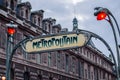 Art deco Metro station sign in Paris, France.