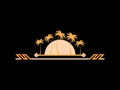 Art deco palm trees in line art style in gold color. Tropical palm trees against the background of the sun with space for text.