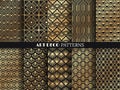 Art deco pattern. Golden minimalism lines, vintage geometric arts and deco line ornate seamless patterns vector set Royalty Free Stock Photo