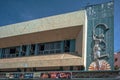 Art Deco sculpture of woman blowing trumpe on Cinema hall, Solapur,