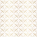 Art deco seamless pattern. Abstract geometric background with gold line. Thin fan tiles. Elegant fishnet. Graphic backdrop. Subtle