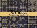 Art deco seamless pattern. Set retro backgrounds, gold and black color. Style 1920`s, 1930`s Royalty Free Stock Photo