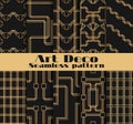 Art deco seamless patterns. Set of ten geometric backgrounds. Style 1920`s, 1930`s. Vector Royalty Free Stock Photo