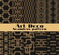 Art deco seamless patterns. Set of ten geometric backgrounds. Style 1920`s, 1930`s. Vector