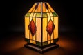 art deco stained glass lamp with geometric design