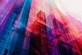 The art deco style abstract building undergoes a vertical glitch effect, Generated AI