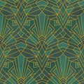 Art Deco style abstract geometric patterm. Emerald green rester modern seamless pattern.