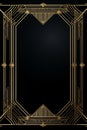 an art deco style black and gold frame on a black background Royalty Free Stock Photo