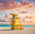Art Deco style lifeguard station on South Beach Miami at sunrise