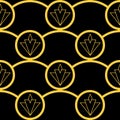 Art Deco stylized diamond shapes and circles vector seamless pattern background. Black gold abstract 1920s geometric Royalty Free Stock Photo