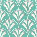 Art Deco stylized floral scale vector seamless pattern background. Pink aqua blue abstract 1920s geometric background Royalty Free Stock Photo