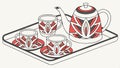 Art Deco tea set with cups, vintage drinkware, elegant tea service, classic style vector design Generative AI Royalty Free Stock Photo