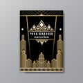 Art Deco template golden-black, A4 page, menu, card, invitation, Sun and city lights in a Art Deco/Art Nuvo style, beautiful