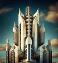 Art Deco Tower, Luxury Building, Ornate Skyscraper, Art Nouveau Architecture, Abstract Generative AI Illustration