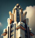 Art Deco Tower, Luxury Building, Ornate Skyscraper, Art Nouveau Architecture, Abstract Generative AI Illustration