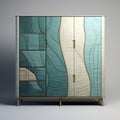 Art Deco Turquoise And Beige Armoire With Organic Textile Elements