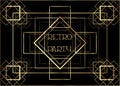 Art Deco vintage invitation template design with illustration of gold geometric motif. patterns and frames. Retro party background Royalty Free Stock Photo