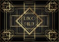 Art Deco vintage invitation template design with illustration of gold geometric motif. patterns and frames. Retro party background Royalty Free Stock Photo