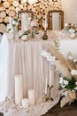 Art decor wedding decoration close up with flowers and natural materials Royalty Free Stock Photo