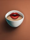 art depicting a womans eye and lips emerging from a coffee cup in a unique pop art style Royalty Free Stock Photo