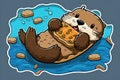 Art design in otter sticker die cut of wildlife with minimal concept. Royalty Free Stock Photo