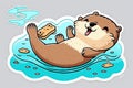 Art design in otter sticker die cut of wildlife with minimal concept. Royalty Free Stock Photo