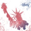 Art design of Statue of Liberty, ink and watercolor painting. Design for fourth july celebration USA. American symbol. Royalty Free Stock Photo