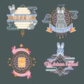 Art design with text means Mid Autumn Festival flat set vector illustration. Collection with rabbits clouds abstract
