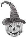 Art Witch Pumpkin Skull Halloween Day. Royalty Free Stock Photo