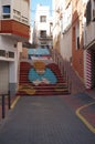 Art designed steps in Spanish city. City art.
