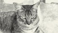 Drawing black and white of cite tabby cat