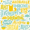 Yellow and blue background with motivation lettering and cute details