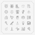Art, drawing and web and graphic design icons set. Line Style stock vector Royalty Free Stock Photo