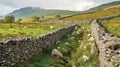 Art of dry stone wall construction in countryside