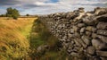 Art of dry stone wall construction in countryside