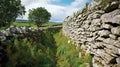 Art of dry stone wall construction in countryside