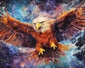 art eagle in space . dreamlike background with eagle . Hand Drawn Style illustration Royalty Free Stock Photo