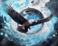 art eagle in space . dreamlike background with eagle . Hand Drawn Style illustration Royalty Free Stock Photo