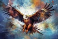 art eagle in space . dreamlike background with eagle . Hand Drawn Style illustration Royalty Free Stock Photo