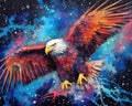 art eagle in space . dreamlike background with eagle . Hand Drawn Style illustration Royalty Free Stock Photo