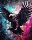 art eagle in space . dreamlike background with eagle . Hand Drawn Style illustration Royalty Free Stock Photo