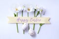 Art Easter egg and spring flowers; happy Easter day; Royalty Free Stock Photo