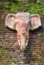 Art of Elephant stucco on brick wall style in Thai Royalty Free Stock Photo