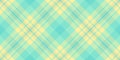 Art fabric background plaid, tracery check textile pattern. Fluffy texture vector tartan seamless in mint and yellow colors