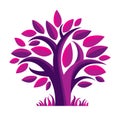 Art fairy illustration of purple tree, stylized eco symbol.