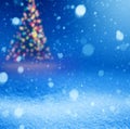 Art falling snow on the blue Christmas background Royalty Free Stock Photo